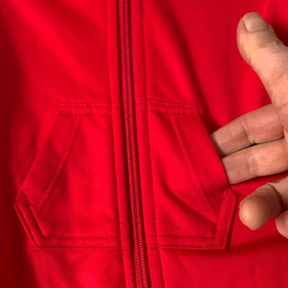 Nike red/white printed logo trim coverall, zipper to ankle, logo on chest, 6 mo - Picture 5 of 9